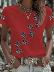 Women's British imitation diamond hot-drilling Printed Iron On Short Sleeve T-Shirt