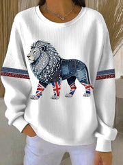Women's British style imitation denim rhinestone hot-drill Print Casual Sweatshirt