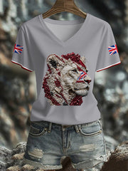 Women's UK Flag Lioness Art Printed T-shirt