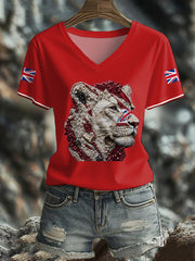 Women's UK Flag Lioness Art Printed T-shirt