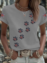 Women's British imitation diamond hot-drilling Printed Iron On Short Sleeve T-Shirt