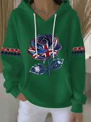 Women's British style imitation denim rhinestone hot-drill Print Casual Hoodie