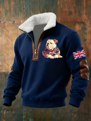 Men's Vintage England Flag Dog Printed Sweatshirt