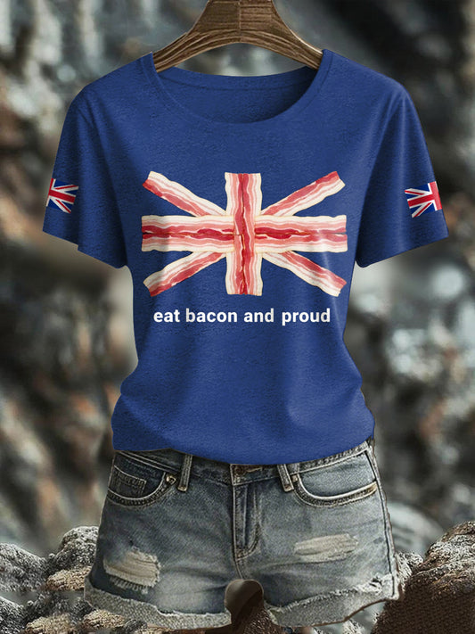 Women's Bacon UK Flag Printed T-Shirt