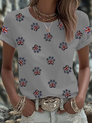 Women's British imitation diamond hot-drilling Printed Iron On Short Sleeve T-Shirt