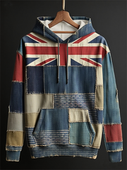 Unisex Union Jack and patchwork printed Oversized Drop-Shoulder Hoodie with Pockets