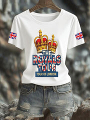 Women's Vintage England Flag The Royals Tour Printed T-shirt