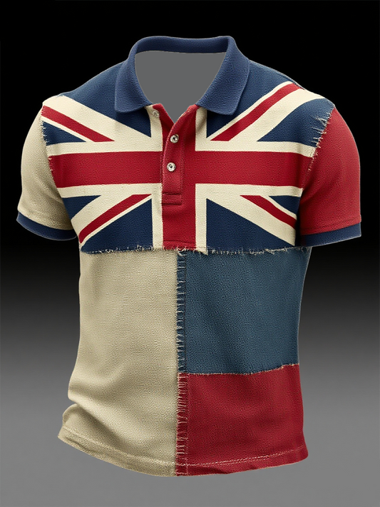 Men's Union Jack and patchwork printed polo shirt