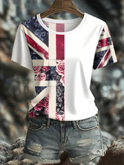 Women's UK Flag Floral Art Printed T-shirt