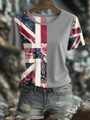 Women's UK Flag Floral Art Printed T-shirt