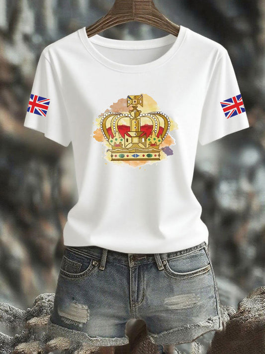 Women's Vintage England Flag Royals Printed T-shirt