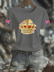 Women's Vintage England Flag Royals Printed T-shirt