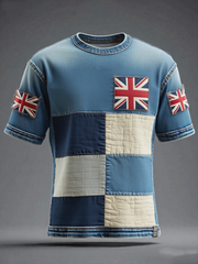 Unisex Union Jack and patchwork printed short sleeves t-shirt