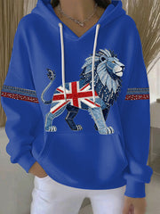 Women's British style imitation denim rhinestone hot-drill Print Casual Hoodie