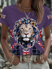 Women's British imitation diamond hot-drilling Printed Iron On Short Sleeve T-Shirt