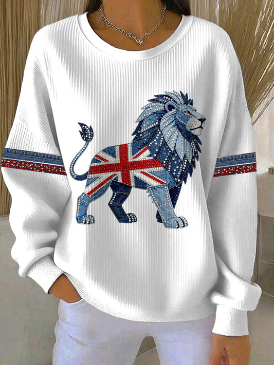 Women's British style imitation rhinestone hot-drilling Print Casual Sweatshirt
