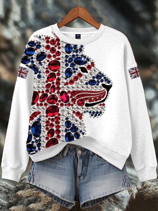 Women's British imitation diamond hot-drilling Print Sweatshirt