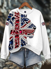 Women's British imitation diamond hot-drilling Print Sweatshirt