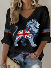Women's British style imitation rhinestone hot-drilling Printed T-shirt