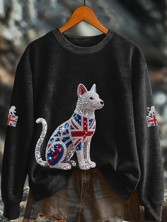 Women's British imitation diamond hot-drilling Printed Regular Sweatshirt