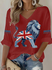 Women's British style imitation rhinestone hot-drilling Printed T-shirt