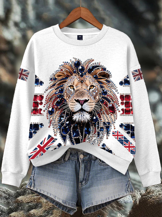 Women's British imitation diamond hot-drilling Print Sweatshirt