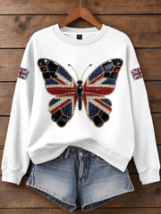 Women's British imitation diamond hot-drilling Print Sweatshirt