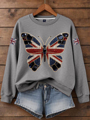 Women's British imitation diamond hot-drilling Print Sweatshirt