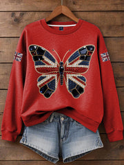 Women's British imitation diamond hot-drilling Print Sweatshirt