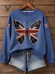 Women's British imitation diamond hot-drilling Print Sweatshirt