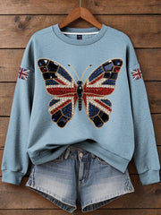 Women's British imitation diamond hot-drilling Print Sweatshirt
