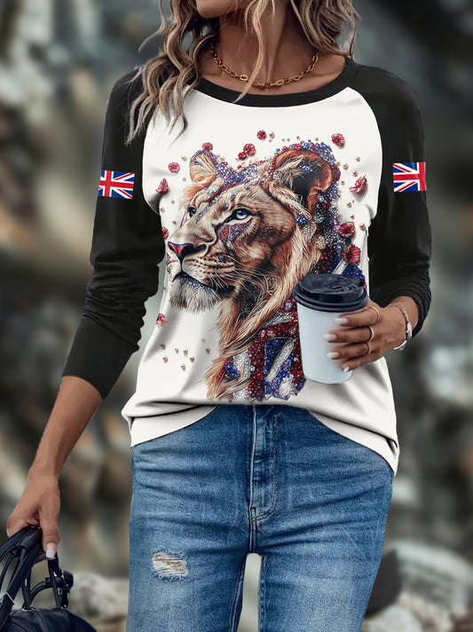 Women's UK Flag Art Lioness Printed Tops