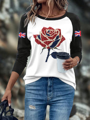 Women's UK Flag Art Rose Printed Tops