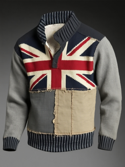Men's Union Jack and patchwork style four-button hoodie