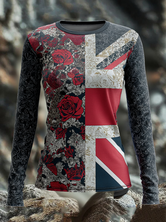 Women's  English Patchwork Rose Printed Tops