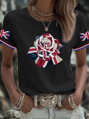 Women's English Patchwork Rose Printed short-sleeved T-shirt