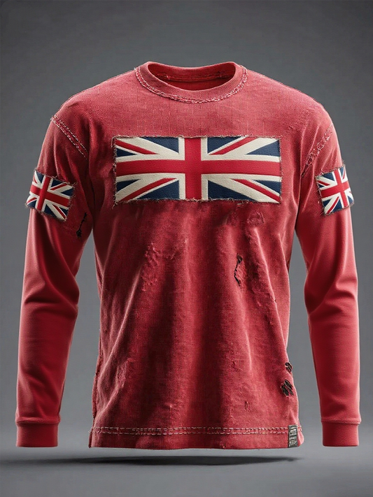 Men's British Flag Printed long sleeve round neck T-shirt