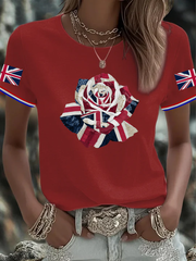 Women's English Patchwork Rose Printed short-sleeved T-shirt