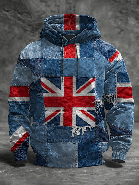 Men's British Flag Oversized Drop-Shoulder Hoodie with Pockets
