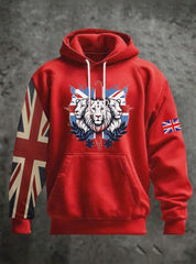 Men's Vintage England Flag Lion Printed Hoodie