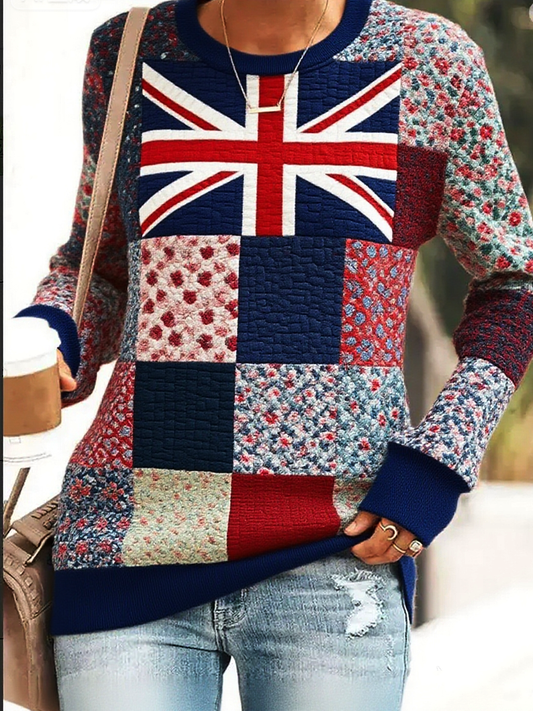 Women's British Flag Patchwork Printed fitted sweatshirt