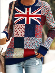 Women's British Flag Patchwork Printed fitted sweatshirt