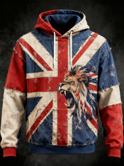 Men's  British lion combined with retro old style Printed  Oversized Drop-Shoulder Hoodie with Pockets