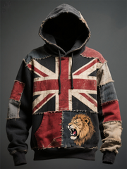 Men's  British lion combined with retro old style Printed  Oversized Drop-Shoulder Hoodie with Pockets