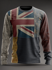 Men's British Flag Patchwork Printed long sleeve round neck T-shirt