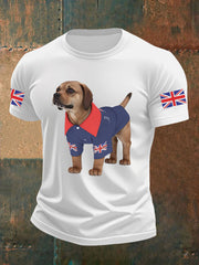 Men's Vintage England Flag Dog Printed T-shirt