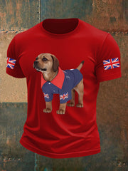 Men's Vintage England Flag Dog Printed T-shirt