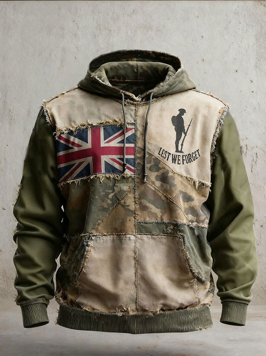 Men's Remembrance Day Lest We Forget Camouflage Oversized Drop-Shoulder Hoodie With Pockets