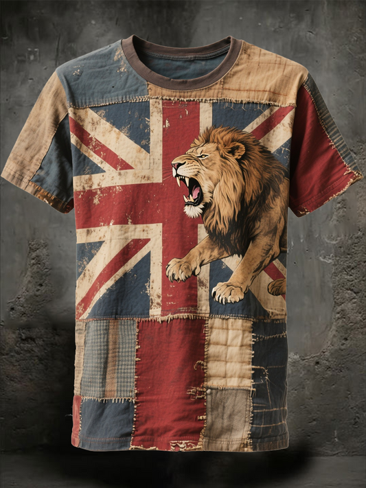 Unisex  British lion combined with retro old style Printed short sleeves t-shirt