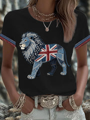 Women's British Faux Denim Printed T-shirt